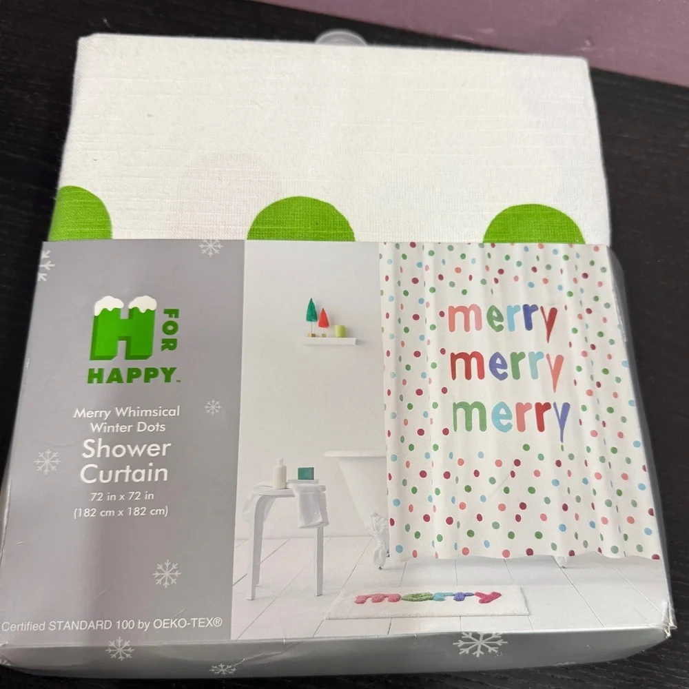 Bed Bath & Beyond Christmas Shower Curtain 72in Festive Merry Polka Dots New